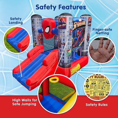 0.55mm PVC في الهواء الطلق الحارس Marvel Spider Man Kids Bounce House with Slide
