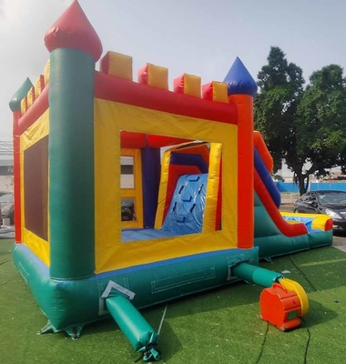 الدرجة التجارية من البوليفيك للأطفال شعار مخصص للطقس المبلل أو الجاف القلعة منزل انعكاس مع الشريحة نوع لعبة ترفيهية