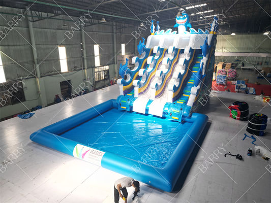 Indoor Outdoor Use Blue Shark Double Lane Swimming Inflatable Water Slide For Shopping Mall Kids